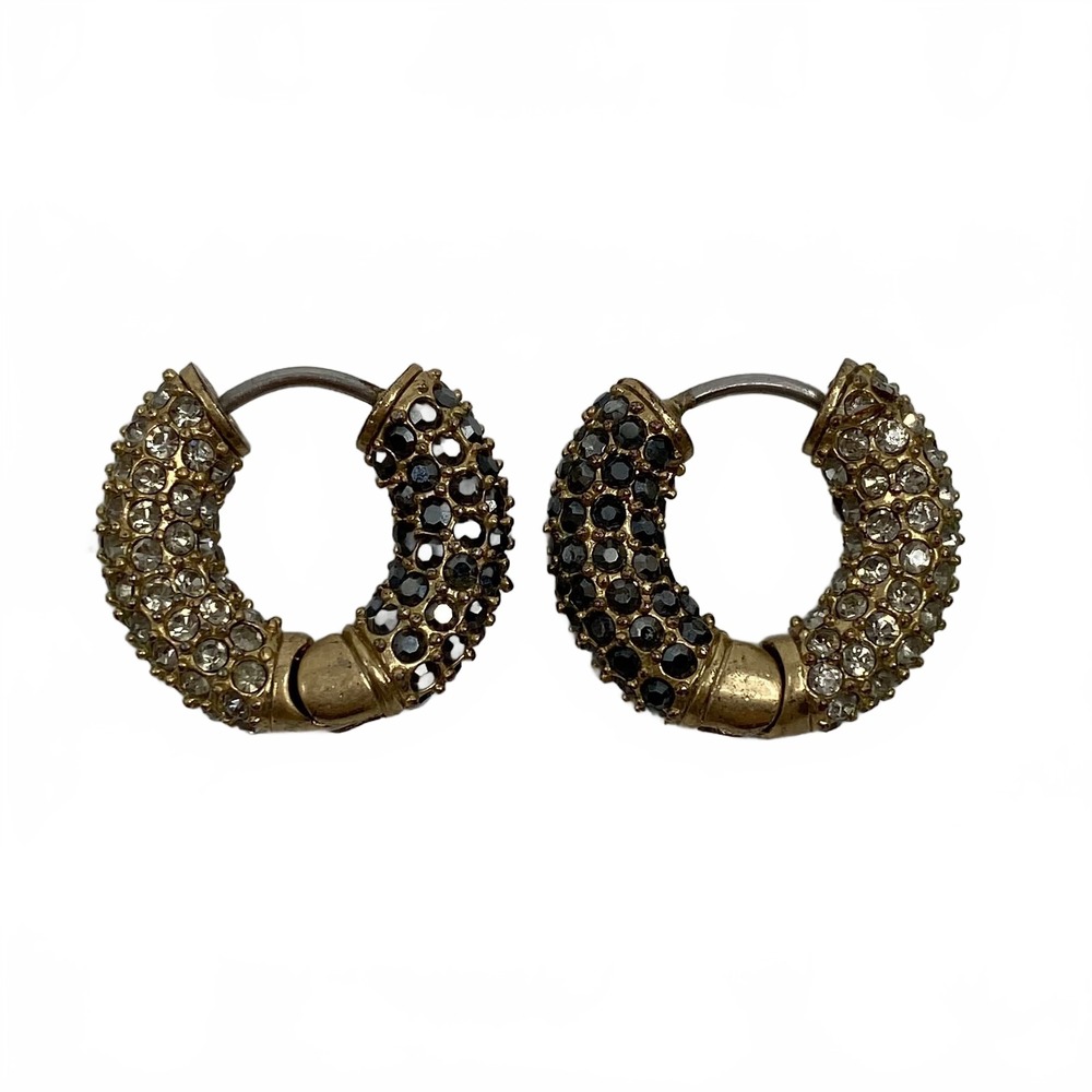 Lia Sophia Gold Black Hinged Rhinestone Hoop Earrings | OS Regular